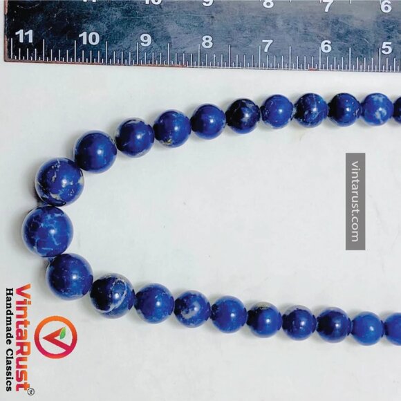 Lapis Lazuli Blue Bead NecklaceVintage Lapis Stone Single Strand Graduated - Picture 6 of 8